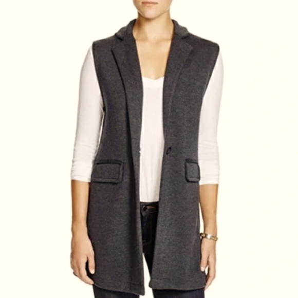 525 America Long Sweater Vest Cardigan. Dark Grey. Sleeveless. Merino Wool. S. - Picture 1 of 12